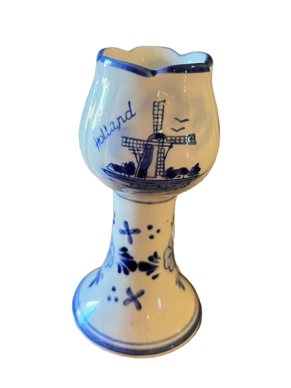 Vintage Delft Blue Tulip Candlestick Holder Hand Painted By TS Holland